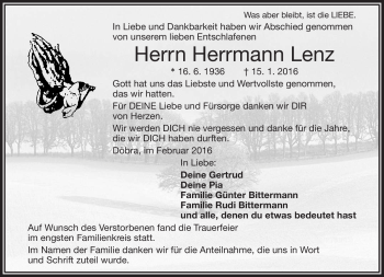 Traueranzeige von Herrmann Lenz von Frankenpost