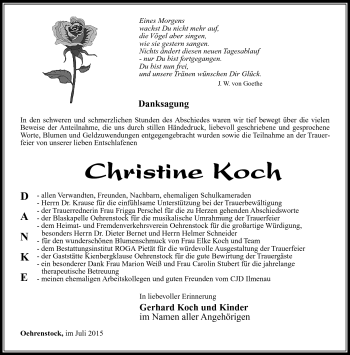 Traueranzeige von Christine Koch von Südthüringer Presse
