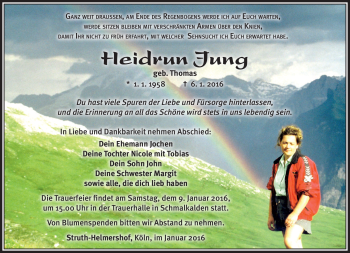 Traueranzeige von Heidrun Jung von Südthüringer Presse