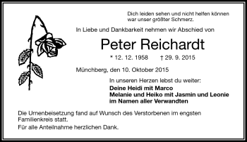 Traueranzeige von Peter Reichardt von Frankenpost