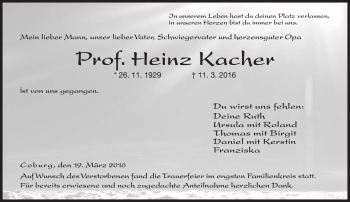 Traueranzeige von Heinz Kacher von Neue Presse Coburg
