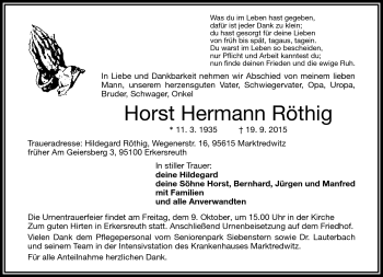 Traueranzeige von Horst Herrmann Röthig von Frankenpost