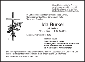 Traueranzeige von Ida Burkel von Frankenpost