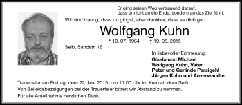 Traueranzeige von Wolfgang Kuhn von Frankenpost