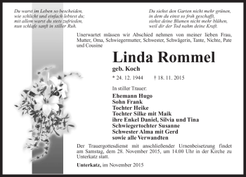 Traueranzeige von Linda Rommel von Südthüringer Presse