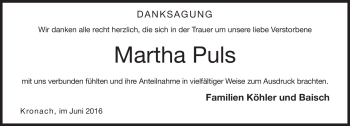 Traueranzeige von Martha Puls von Neue Presse Coburg