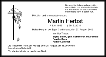 Traueranzeige von Martin Herbst von Frankenpost
