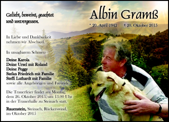 Traueranzeige von Albin Gramß von Südthüringer Presse