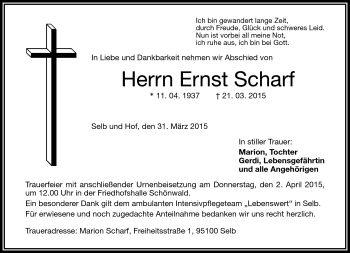 Traueranzeige von Ernst Scharf von Frankenpost