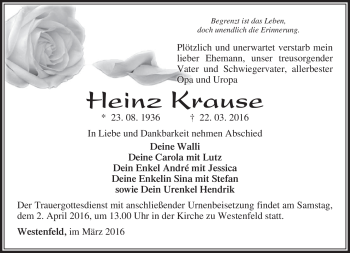 Traueranzeige von Heinz Krause von Südthüringer Presse