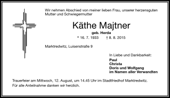 Traueranzeige von Käthe Majtner von Frankenpost