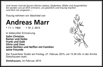 Traueranzeige von Andreas Marr von Südthüringer Presse