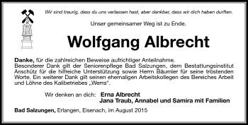 Traueranzeige von Wolfgang Albrecht von Südthüringer Presse