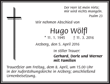 Traueranzeige von Hugo Wölfl von Frankenpost