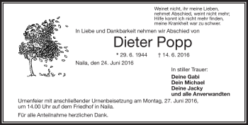 Traueranzeige von Dieter Popp von Frankenpost