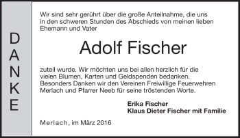 Traueranzeige von Adolf Fischer von Neue Presse Coburg