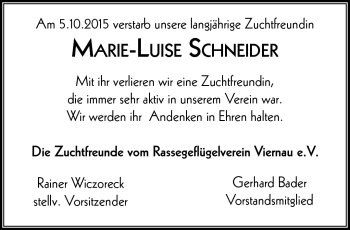 Traueranzeige von Marie-Luise Schneider von Südthüringer Presse