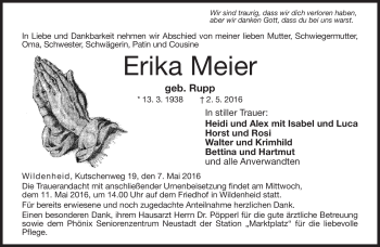 Traueranzeige von Erika Meier von Neue Presse Coburg