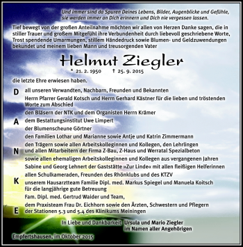 Traueranzeige von Helmut Ziegler von Südthüringer Presse