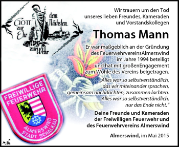 Traueranzeige von Thomas Mann von Südthüringer Presse