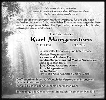 Traueranzeige von Karl Morgenstern von Südthüringer Presse