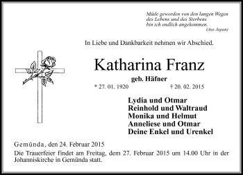 Traueranzeige von Katharina Franz von Neue Presse Coburg