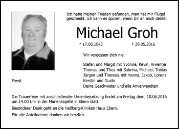 Traueranzeige von Michael Groh von Neue Presse Coburg