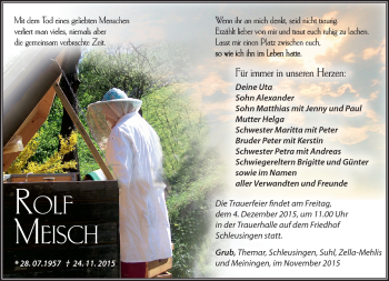 Traueranzeige von Rolf Meisch von Südthüringer Presse