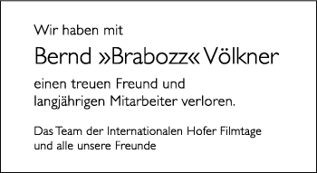 Traueranzeige von Bernd Völkner von Frankenpost