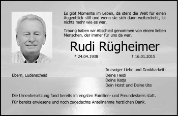 Traueranzeige von Rudi Rügheimer von Neue Presse Coburg