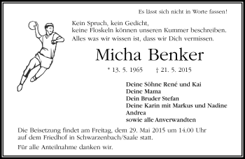 Traueranzeige von Micha Benker von Frankenpost