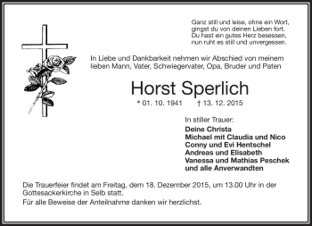 Traueranzeige von Horst Sperlich von Frankenpost