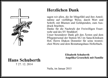 Traueranzeige von Hans Schuberth von Frankenpost