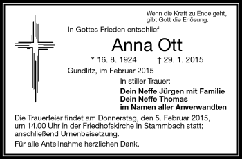 Traueranzeige von Anna Ott von Frankenpost
