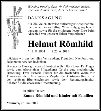 Traueranzeige von Helmut Römhild von Südthüringer Presse