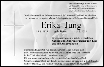 Traueranzeige von Erika Jung von Neue Presse Coburg