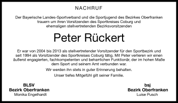 Traueranzeige von Peter Rückert von Neue Presse Coburg
