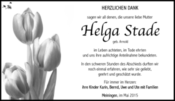 Traueranzeige von helga Stade von Südthüringer Presse