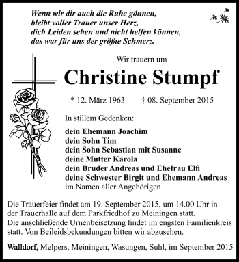 Traueranzeige von Christine Stumpf von Südthüringer Presse