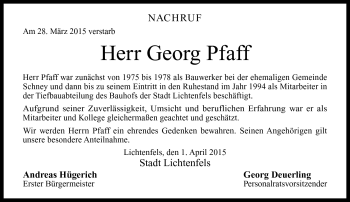 Traueranzeige von Georg Pfaff von Neue Presse Coburg