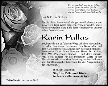 Traueranzeige von Karin Pallas von Südthüringer Presse