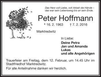 Traueranzeige von Peter Hoffmann von Frankenpost