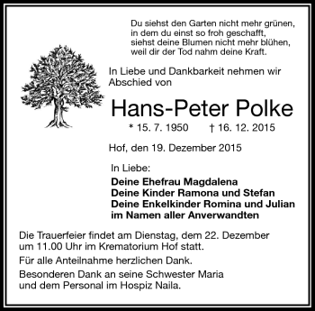 Traueranzeige von Hans-Peter Polke von Frankenpost