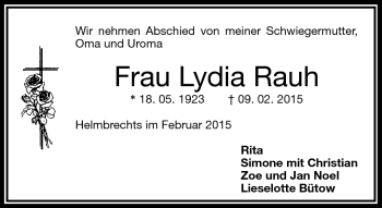 Traueranzeige von Lydia Rauh von Frankenpost