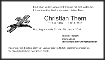 Traueranzeige von Christian Them von Frankenpost