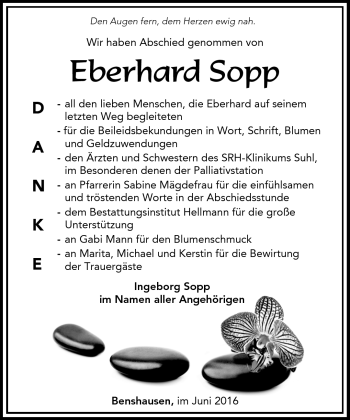 Traueranzeige von Eberhard Sopp von Südthüringer Presse