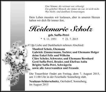 Traueranzeige von heidemarie Scholz von Südthüringer Presse