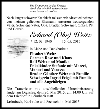 Traueranzeige von Erhard Weitz von Südthüringer Presse