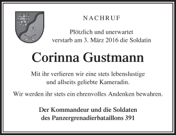 Traueranzeige von Corinna Gustmann von Südthüringer Presse