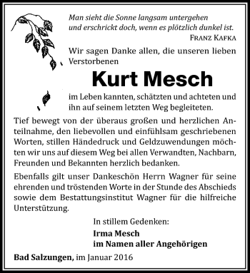 Traueranzeige von Kurt Mesch von Südthüringer Presse